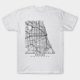 CHICAGO ILLINOIS BLACK CITY STREET MAP ART T-Shirt